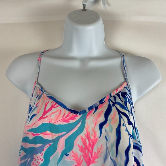 Lilly Pulitzer Dusk Top XS Blue White Pink Adjustable Spaghetti Strap - Picture 2 of 10